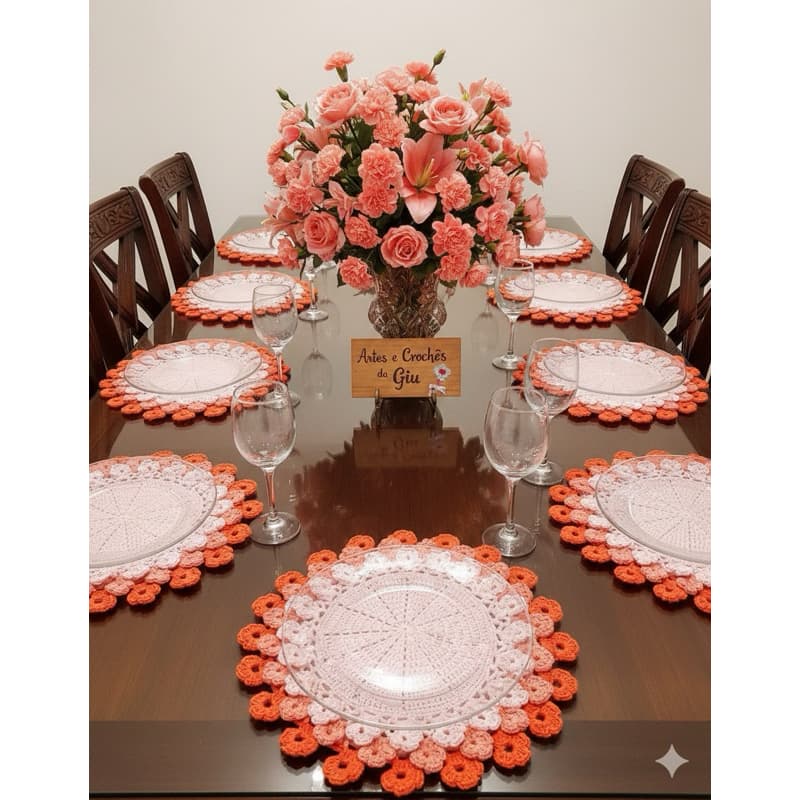 souplat Americano de mesa unidade ou Jogo de Souplat Americano de Crochê