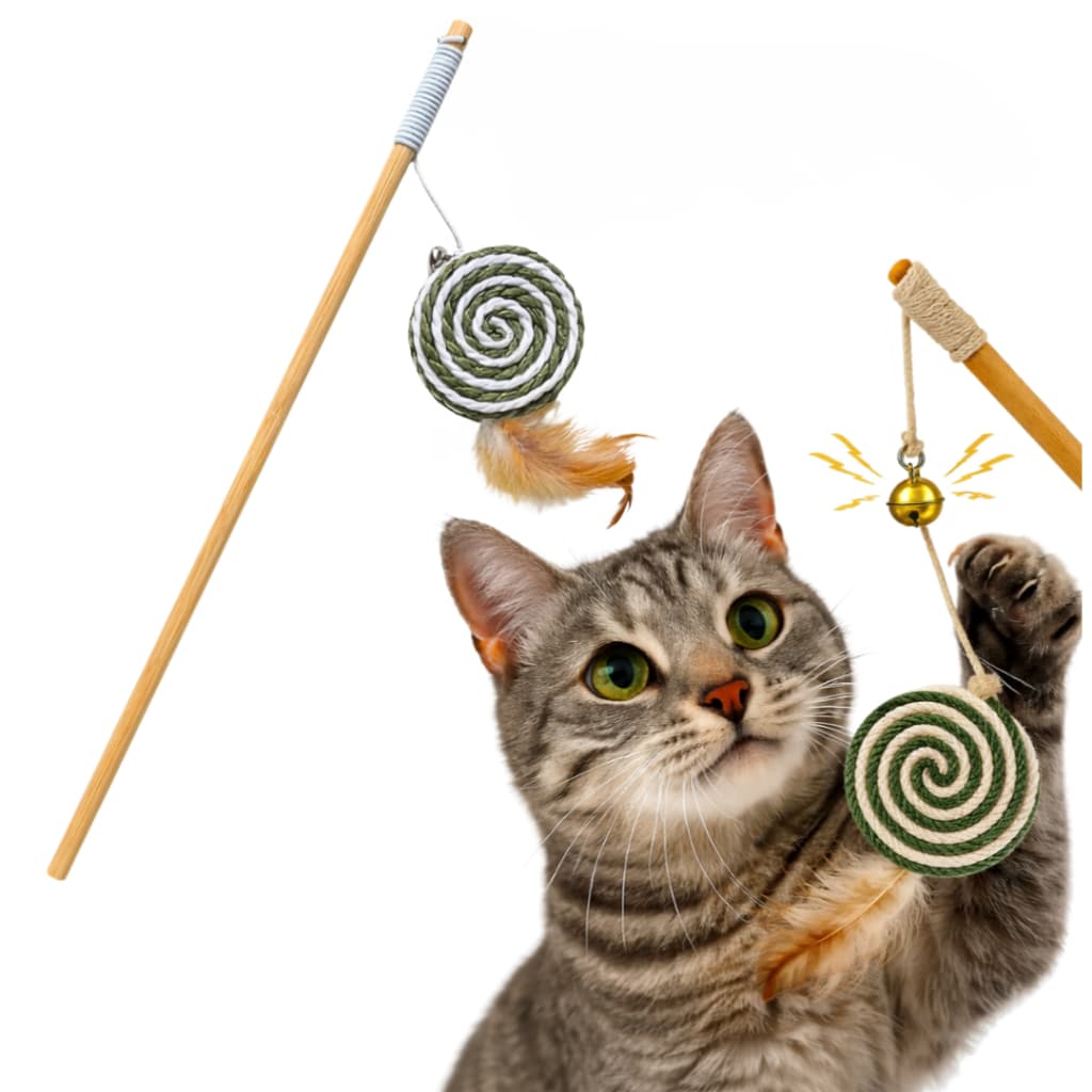 Varinha Interativa para Gatos Sisal com Guizo e Corda Elástica Brinquedo Pet Varinha Mágica Gato