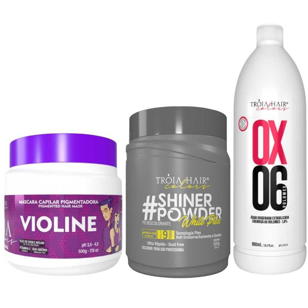 Pó Descolorante Premium 500g + OX 06 900ml + Troia Colors Violine 500g - Troia Hair