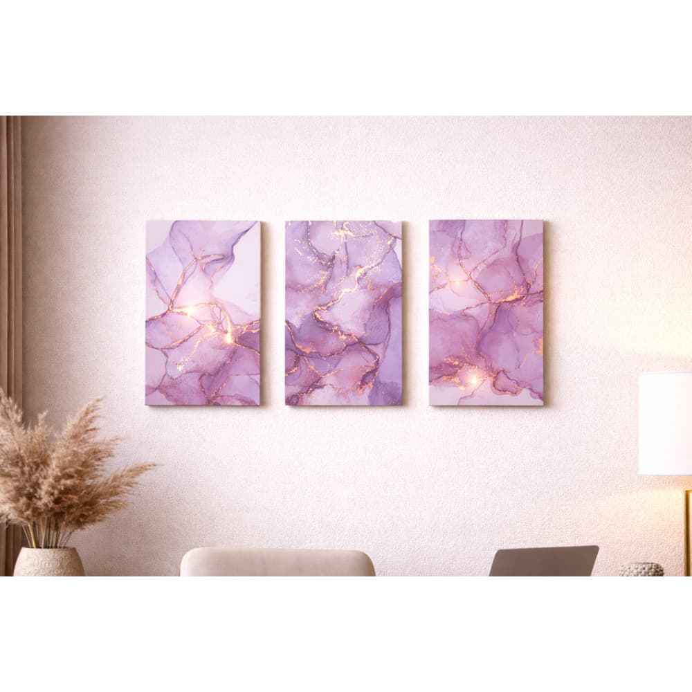 Kit 3 Quadros Decorativos MDF Efeito Mármore Abstrato 20x28