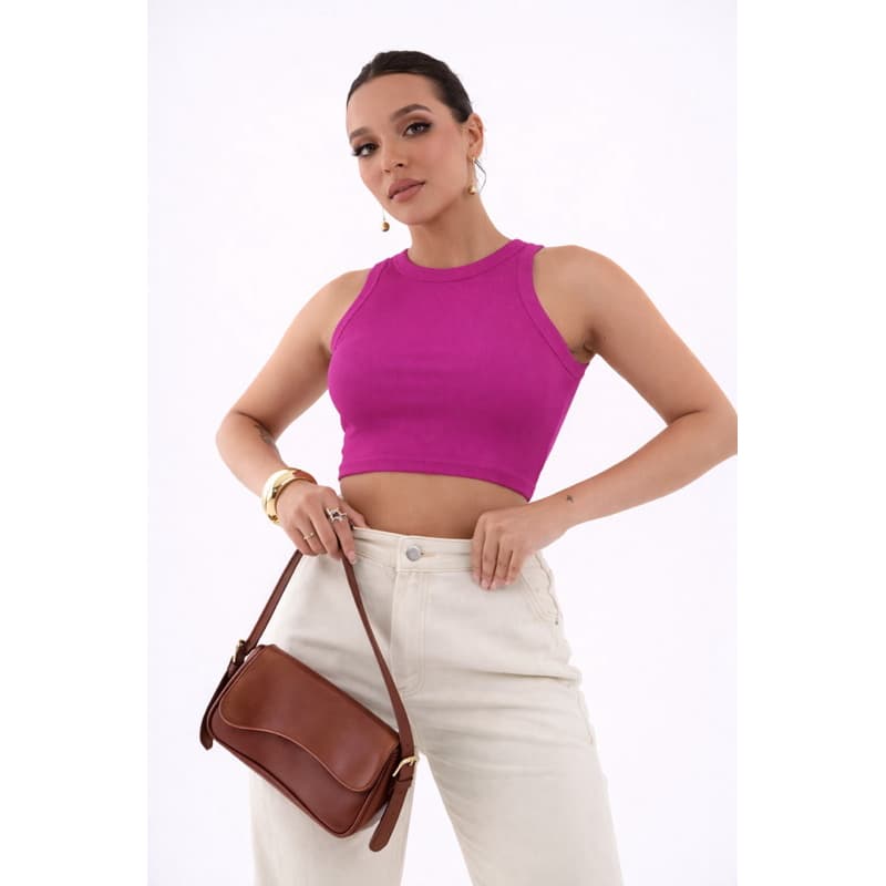 Blusa Feminina Ribana Ajustada Minimalista cropped