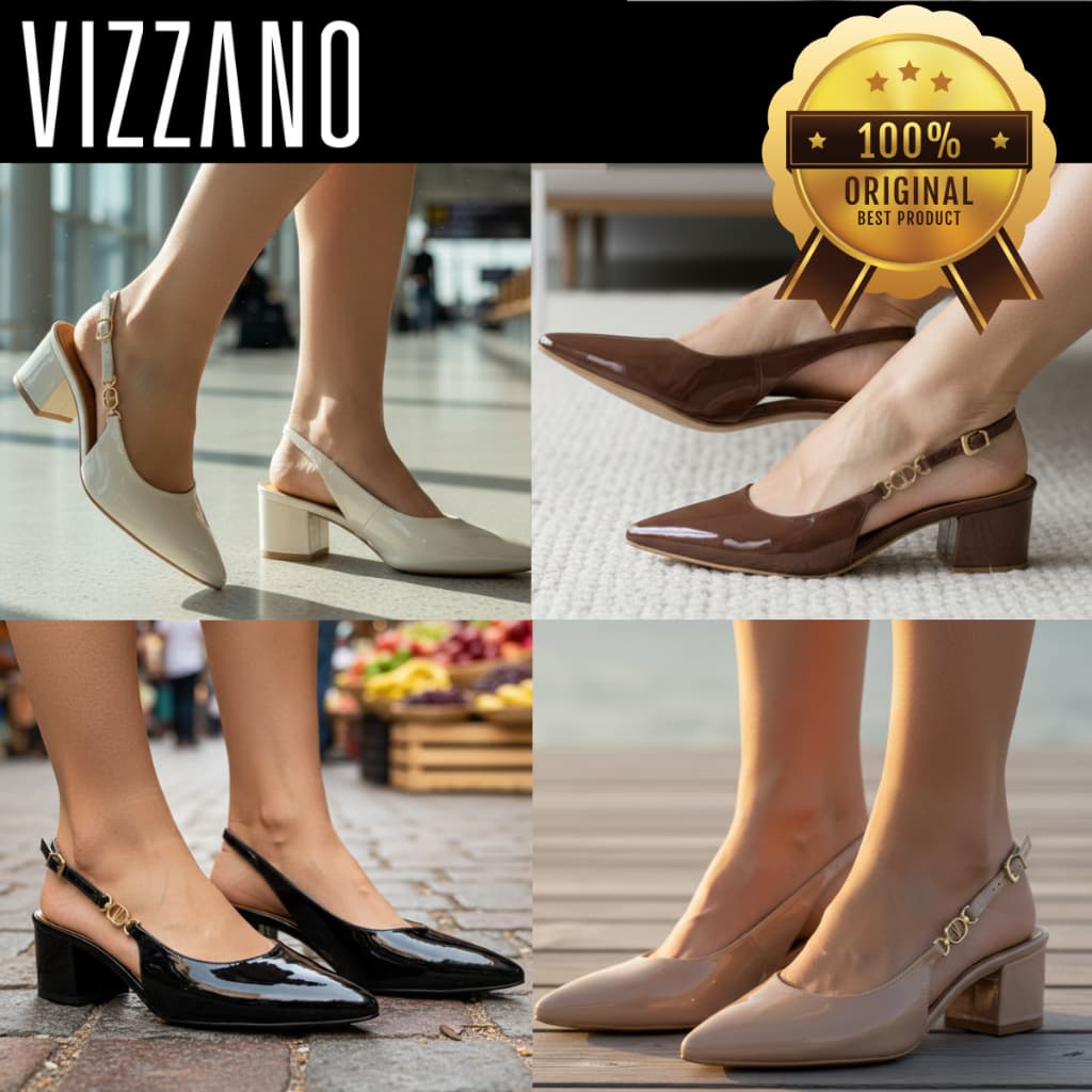 Scarpin Vizzano Feminino Slingback Salto Bloco Baixo Confortável Casual Bico Fino Elegante 1220385 Original