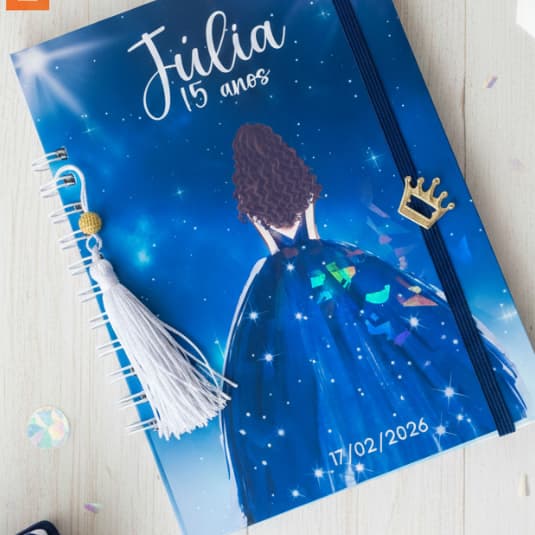 Diário de 15 Anos Personalizado noite estrelada - galáxia - estrelas