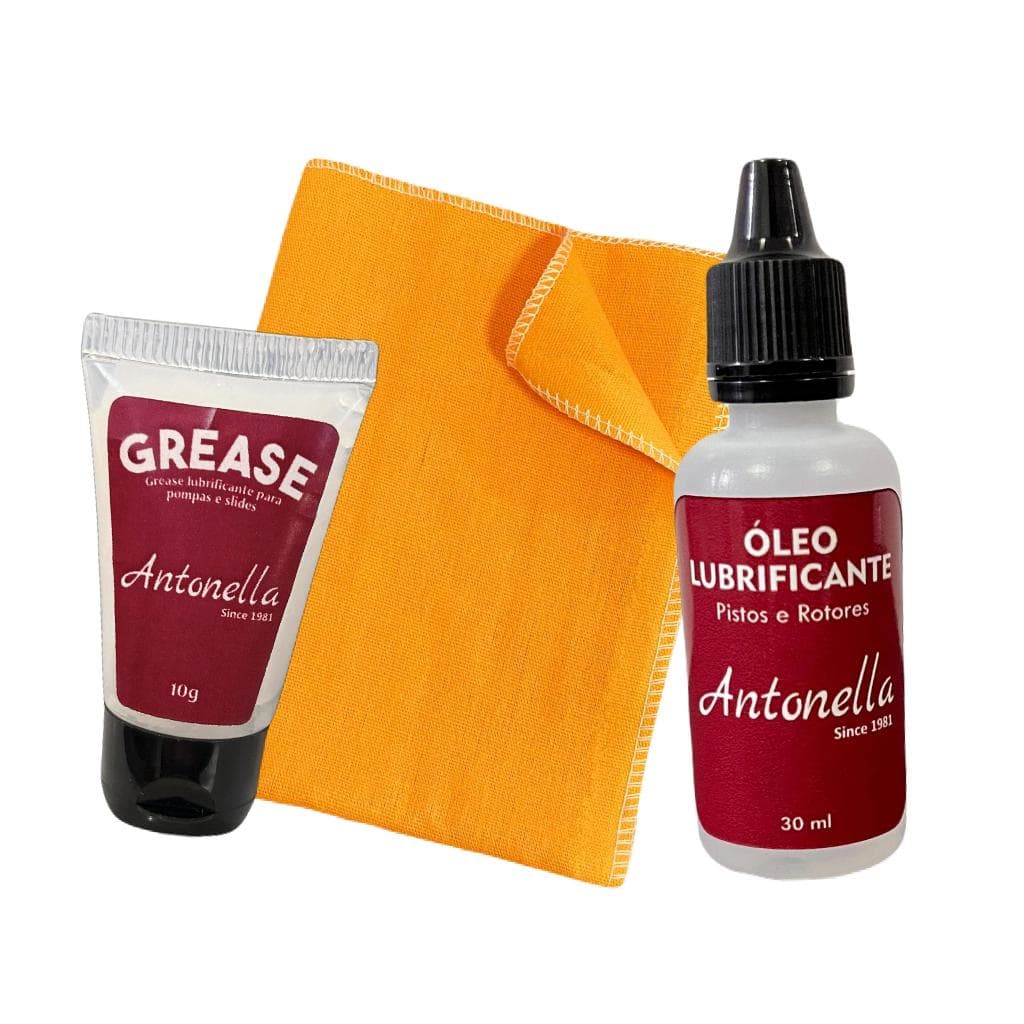 Kit de Limpeza e Lubrificação para Instrumentos de Metal Antonella – Óleo para Pistos e Rotores + Grease + Flanela