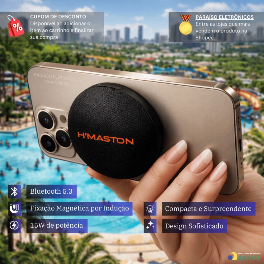 Caixa de Som 15W Indução Bluetooth Potente Portátil Magnética Sem Fio HMaston AM-55