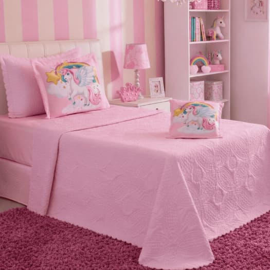 Solteiro Cobre Leito Colcha Infantil Menina Sonho Unicórnio 03 Peças Matelado Ultrassônico Premium