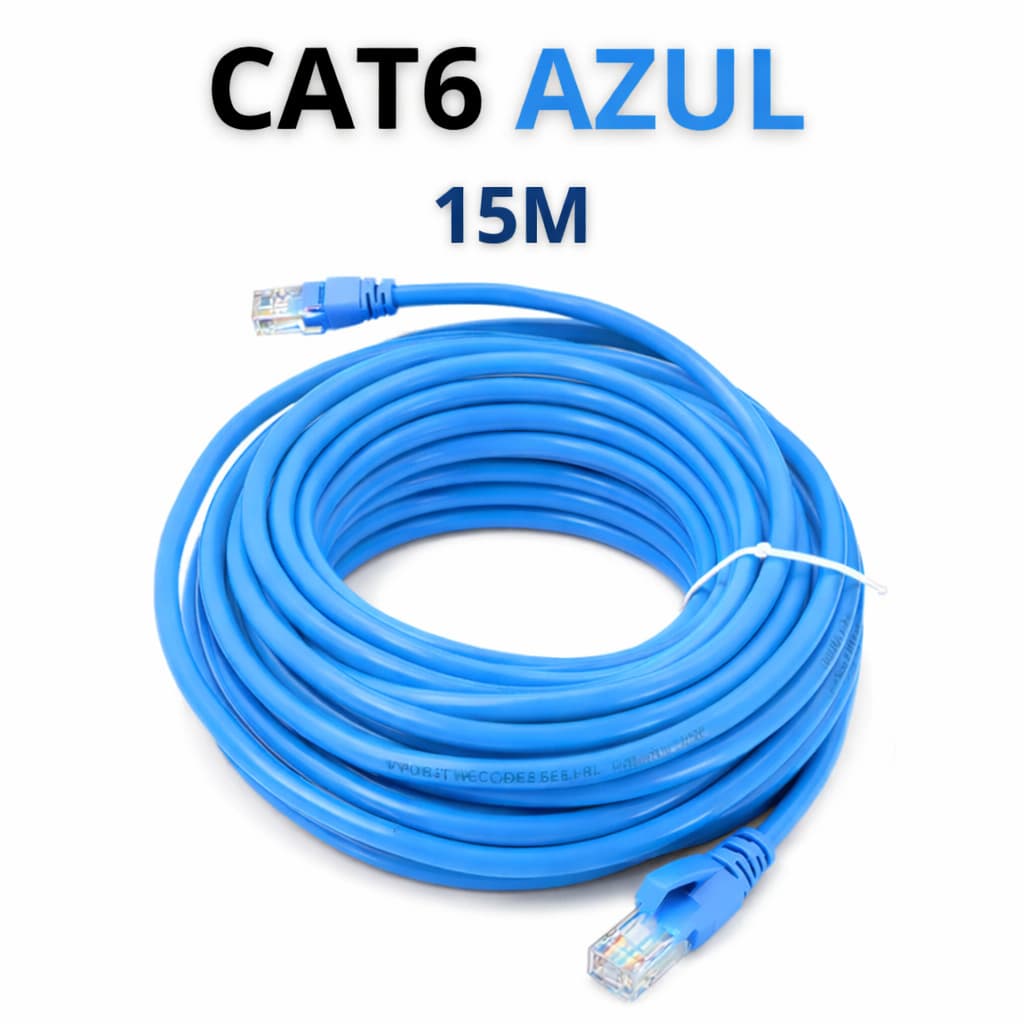 Cabo De Rede RJ45 Cat6 15 Metros Azul Patch Cord Ethernet Lan Internet Alta Velocidade