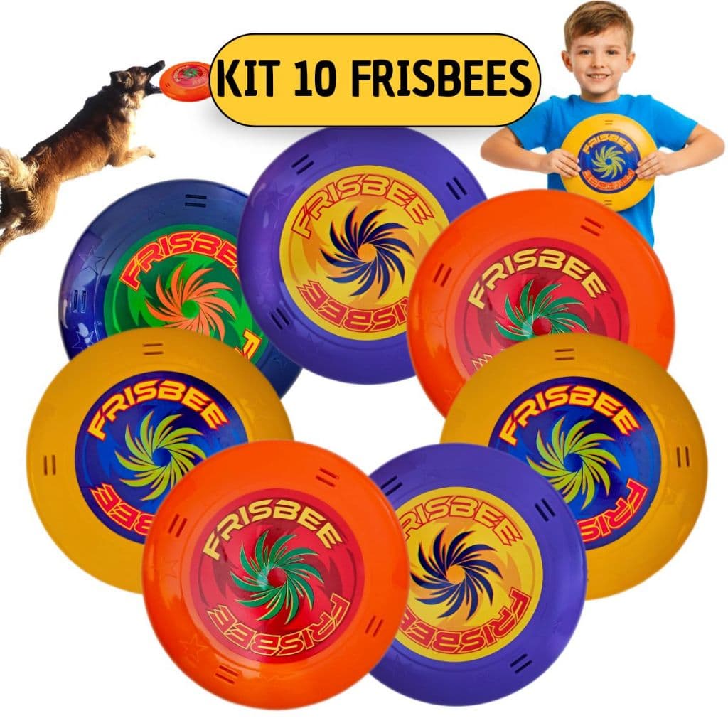 Kit 10 Frisbees Bumerangue Brinquedo Disco Praia Campo Pet
