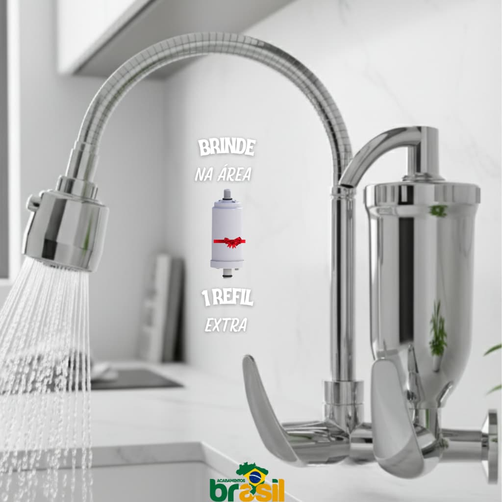 Torneira Filtro inox purificador Cozinha Parede Gourmet 1/4 Volta Refil carvão ativado + Vela Extra
