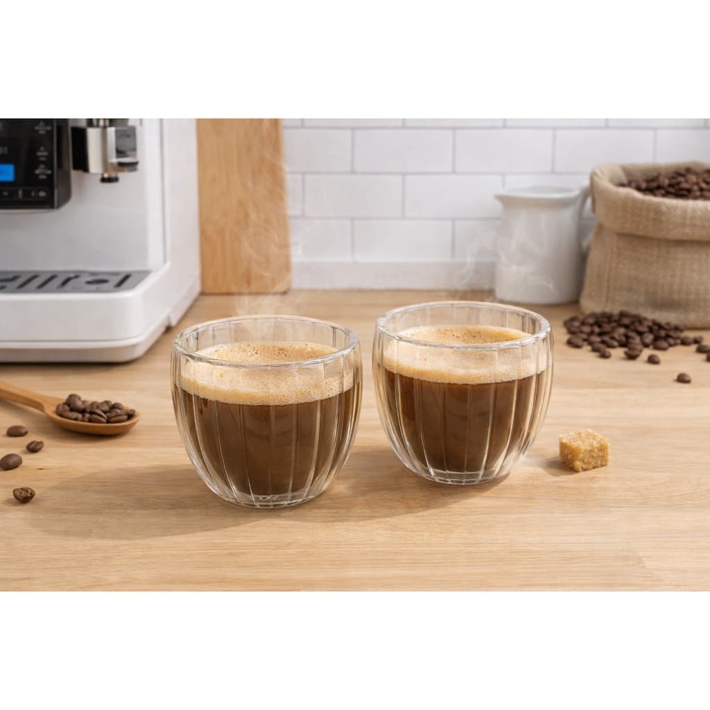 Conjunto Kit Jogo com 2 Copos de Vidro Parede Dupla Para Café Água Suco Linea 90ml