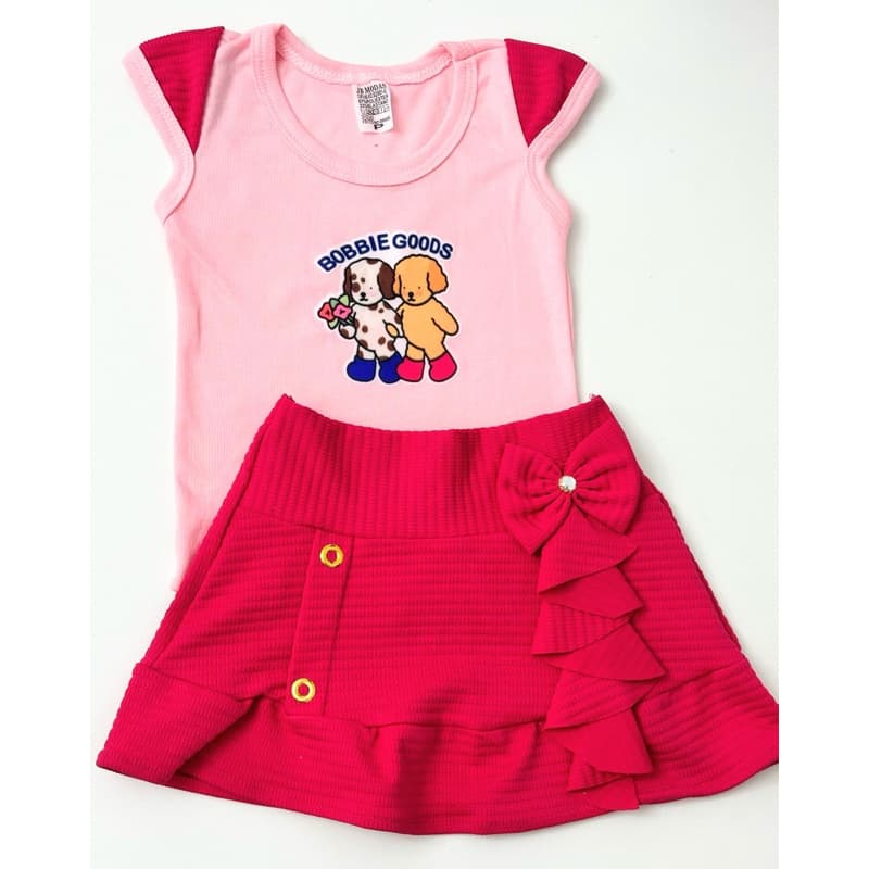 Blusinha e SAIA cor PINK Conjunto Moda Infantil Femenina do 1 ao 6 Verão Confortavel Estampa Sortida