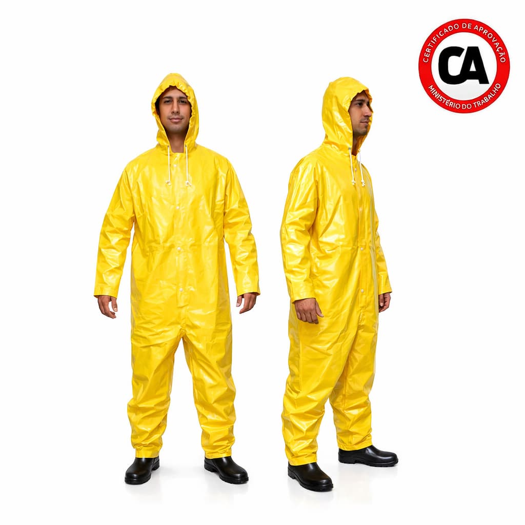 Macacão De Chuva Pvc Forrado Impermeável Amarelo Brascamp CA28452