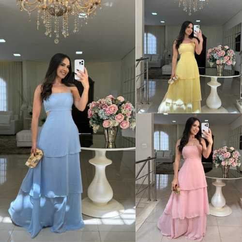 Vestido longo de alça, CHIFFONN, perfeito para todas as ocasiões