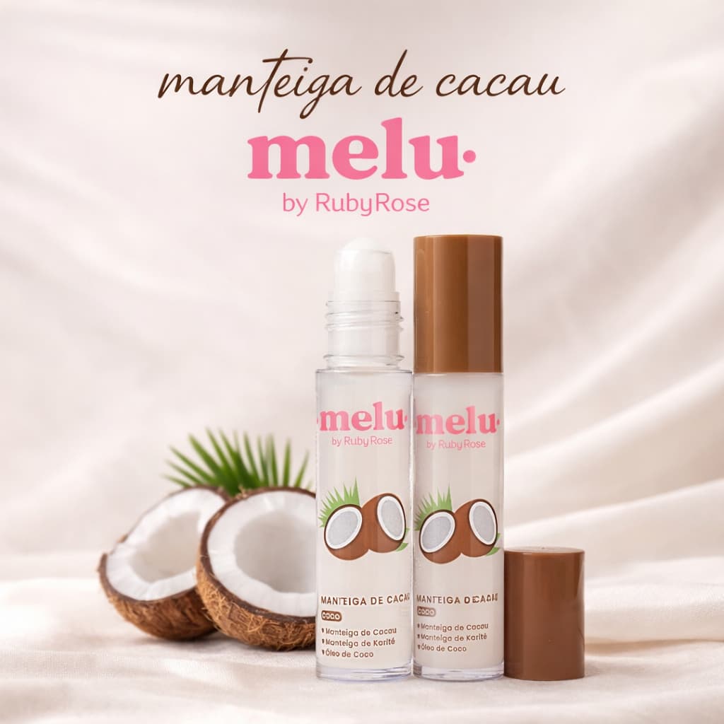 Manteiga de Cacau Melu Coco 5,5ml Hidratante Labial Roll On Ruby Rose Original