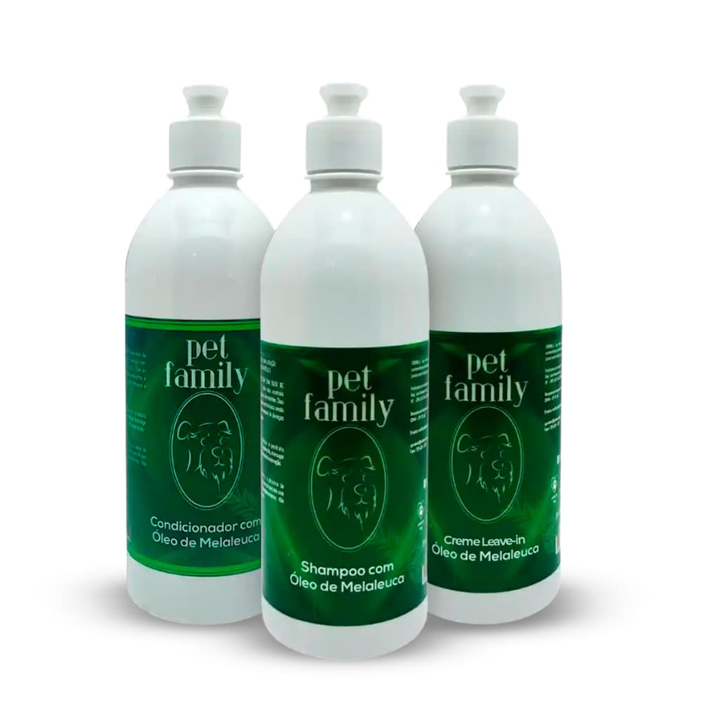 Kit Banho Antidermatite Shampoo Condicionador e Leave In Para Cães e Gatos Oléo de Melaleuca