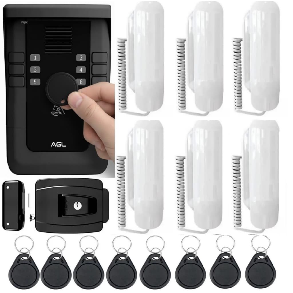Coletivo S500 6 pontos 6 interfones P100 12 Tags e fechadura AGL