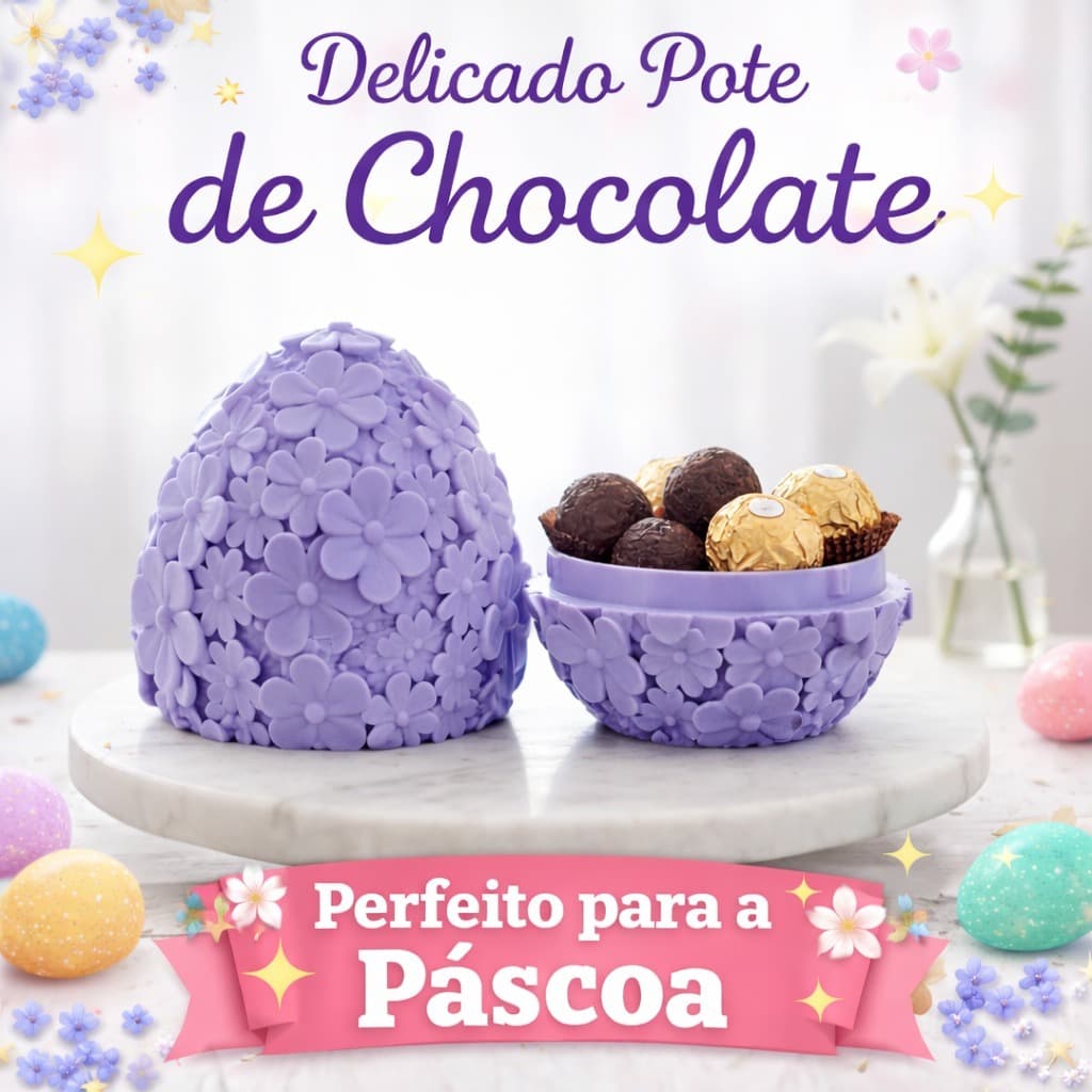 Pote Decorativo Ovo de Páscoa Floral Lilás - Porta Bombom e Joias em Plástico
