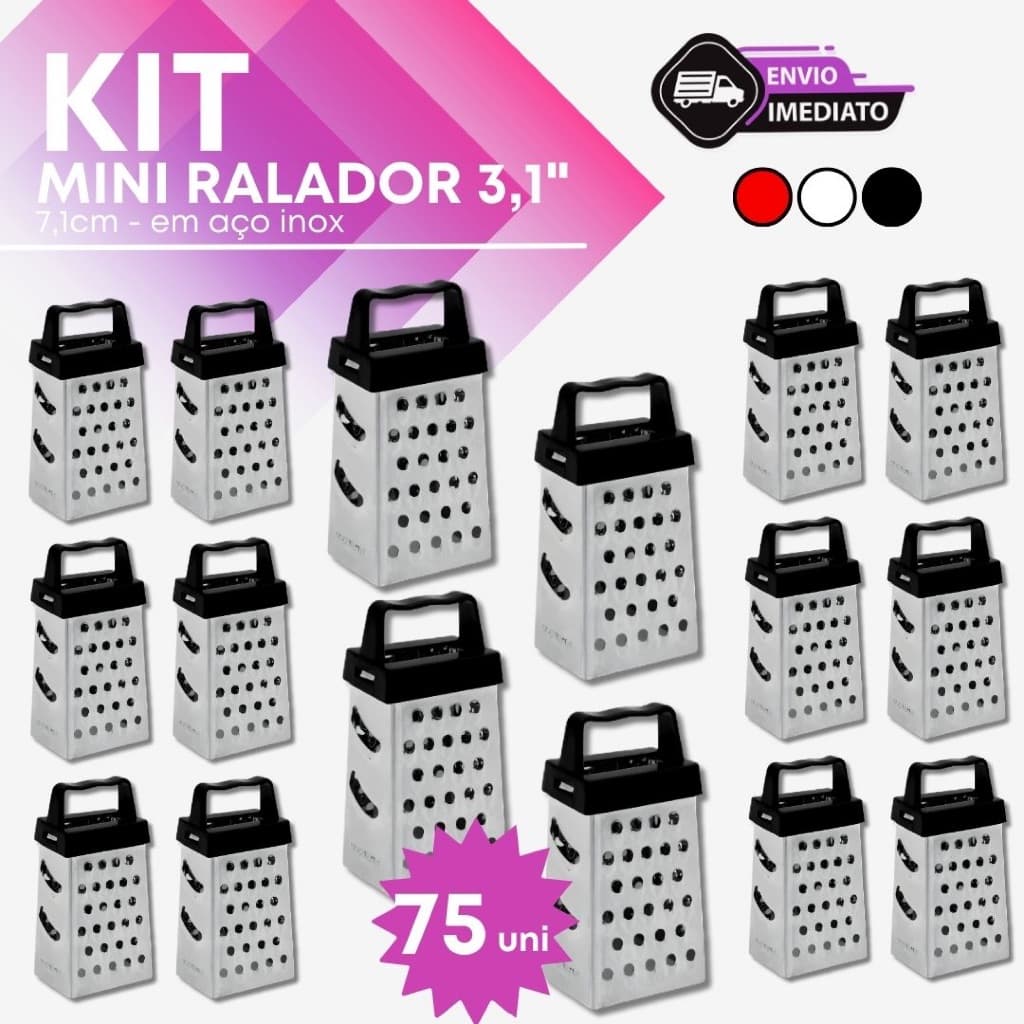 Mini Ralador 4 Faces 3,1'' para Casa Inox Compacto Portátil Multiuso Cozinha - 50, 60 ou 75 und