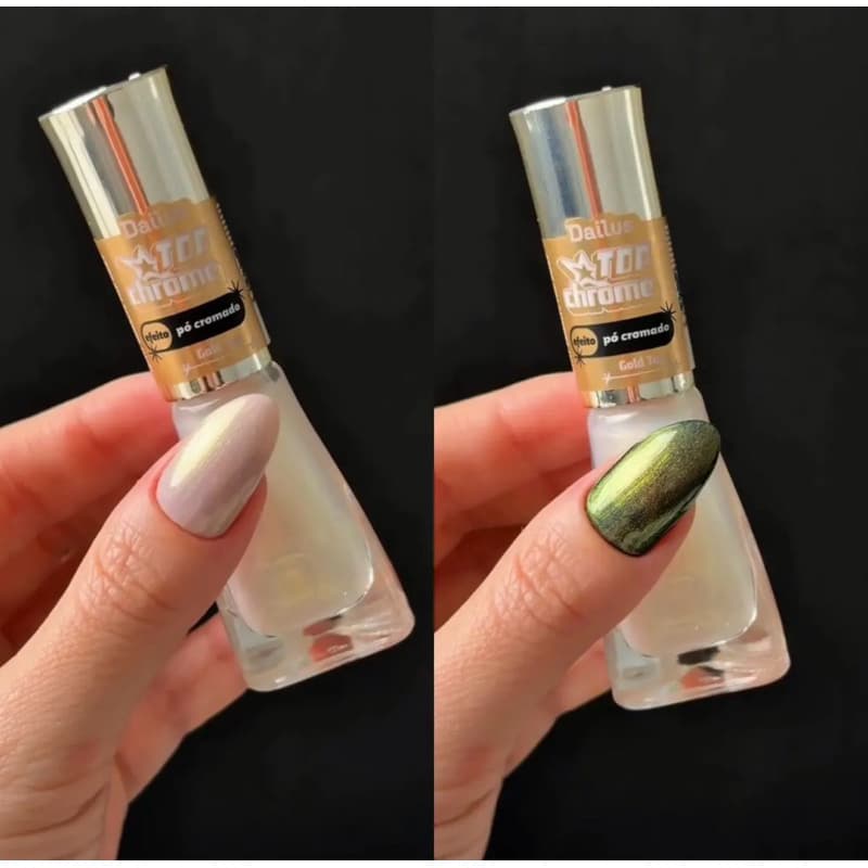 Esmalte Dailus Lançamento Top Chrome Efeito Pó Cromado Gold Top Top Coat