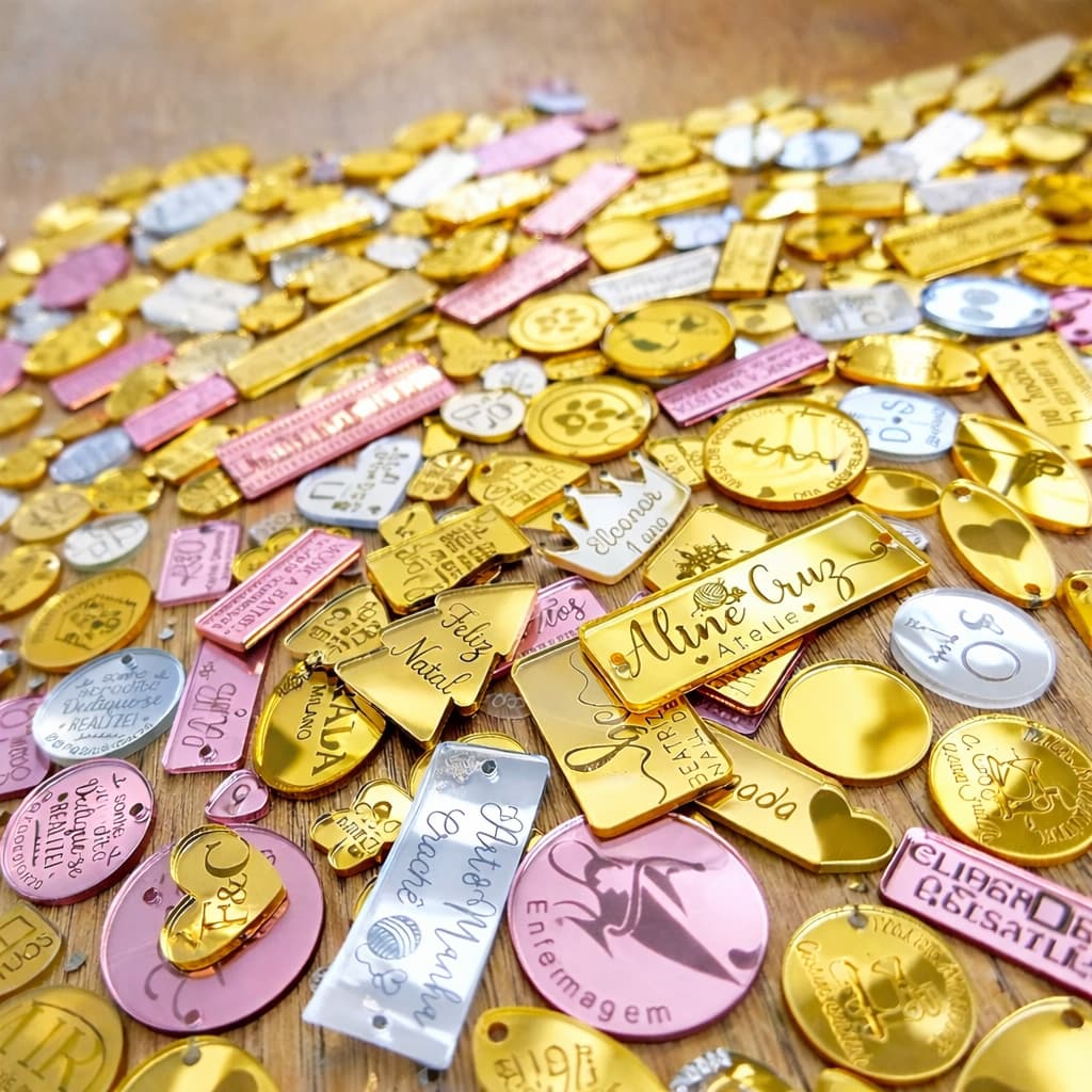 Tags Etiquetas 30 - 150 peças  1.5cm Acrílico Espelhado personalizada com alta definição Logo Nome Moda Produção 1 Dia