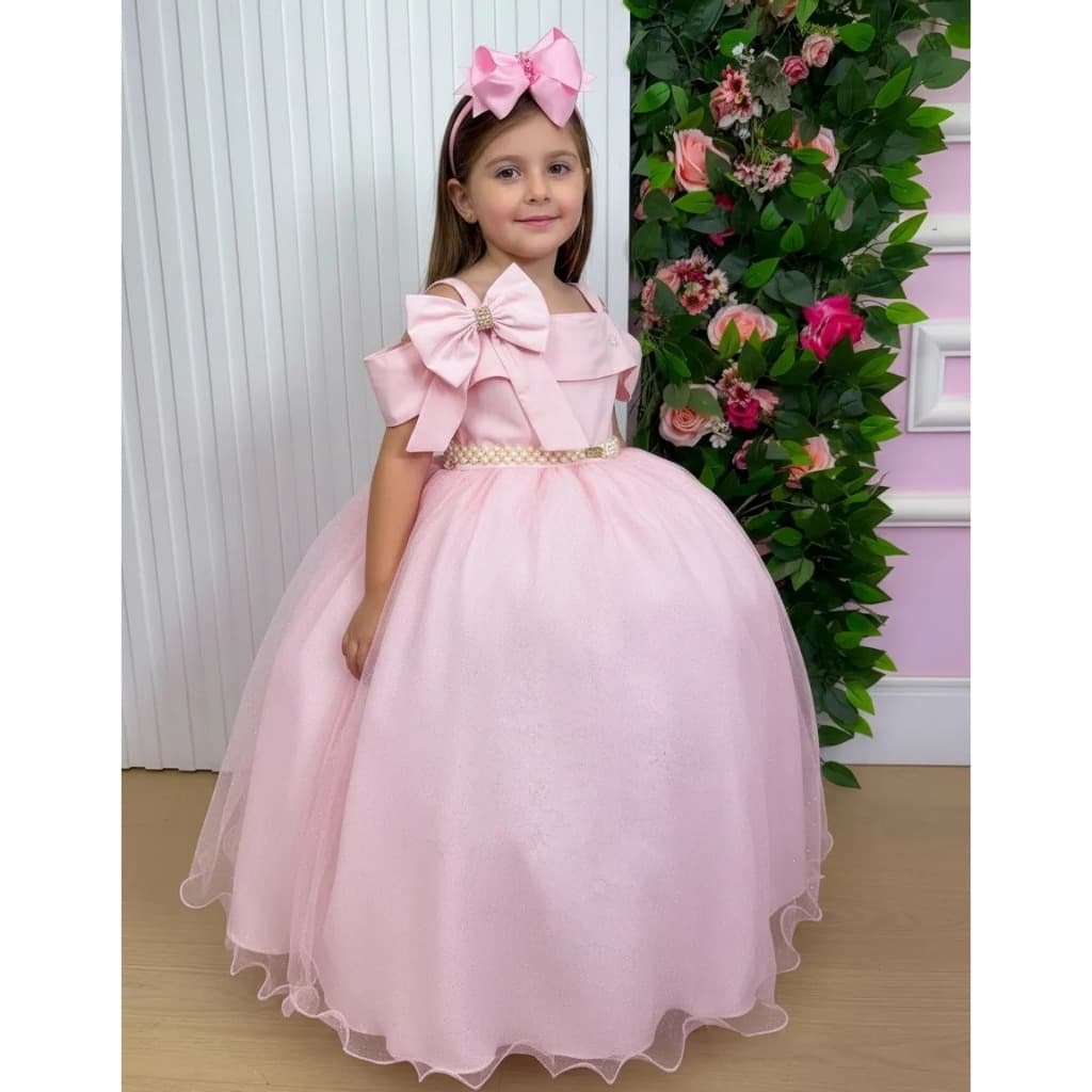 Vestido infantil Longo Doce Elegancia Rosa claro Banana Club