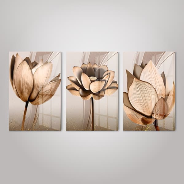 Quadro Decorativo Flor Rosê Bege Abstrato Luxo Cozinha Quarto Sala Escritório Parede Decoração Kit 3