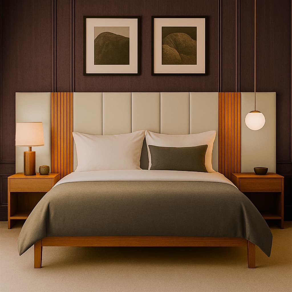 Cabeceira Cama Estofada modular 45x20 com Ripado Cama box Completo
