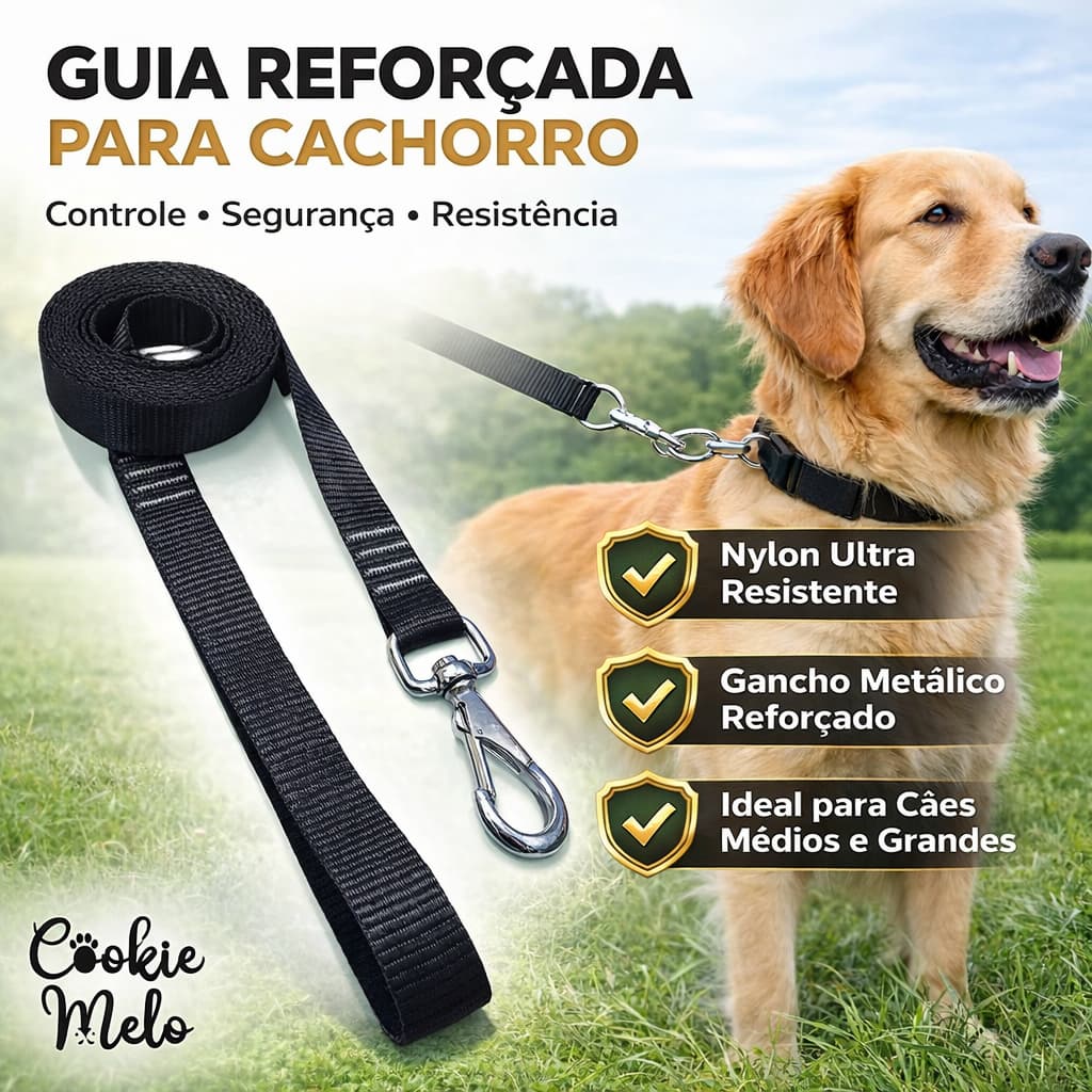 Coleira Guia 1 Metro Para Cachorro Adestramento Passeios