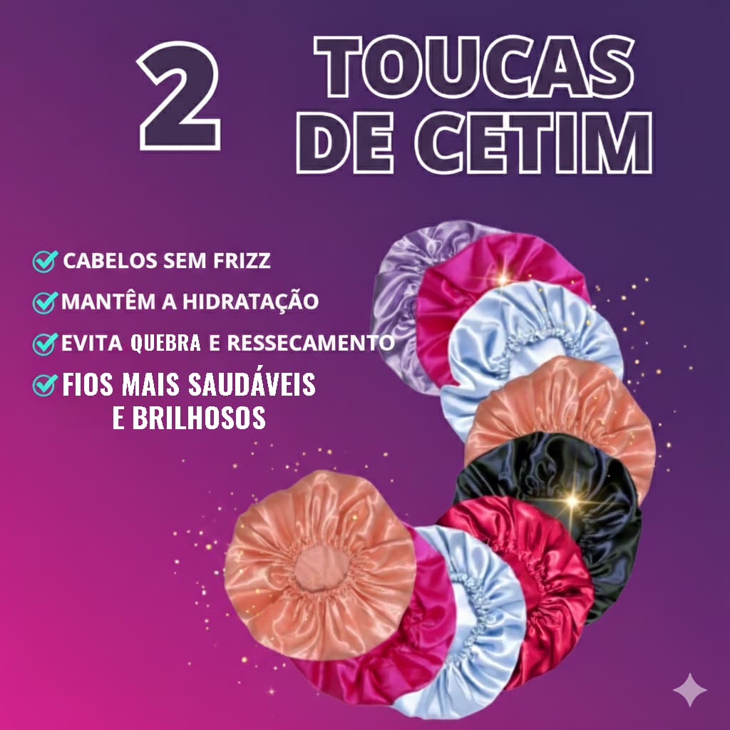 Kit 2 Toucas de Cetim Antifrizz Touca de Dormir p/Proteger o Cabelo - Touca para Capacete