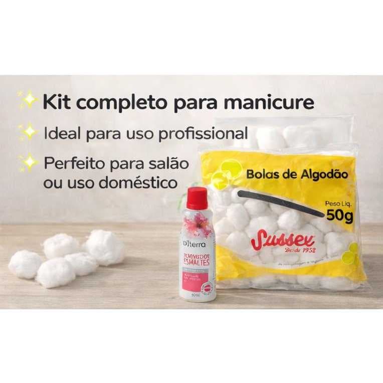 Kit Manicure Completo - Algodão, Removedor, Palito e duas lixas