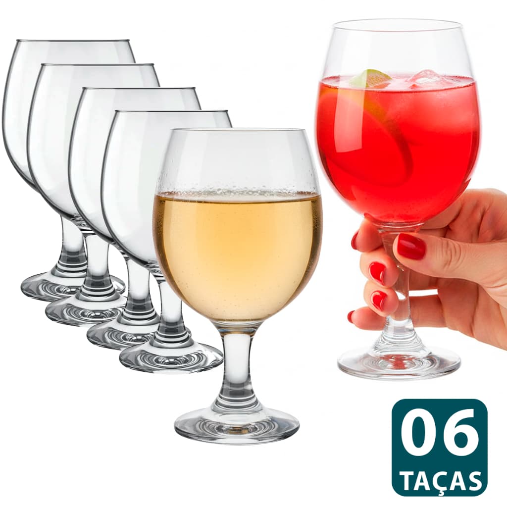 Kit jogo de 6 Taças para Vinho Gallant Nadir 320ml Copo Vidro Transparente Taça Gourmet