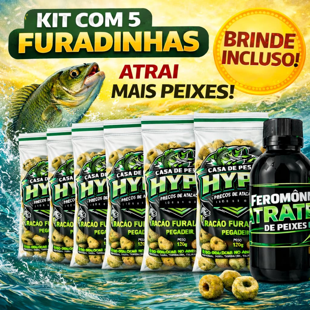 Kit 5 Ração Furadinha Pegadeira Para Pesca + Feromônio Atrativo Grátis Tilápia Tambaqui