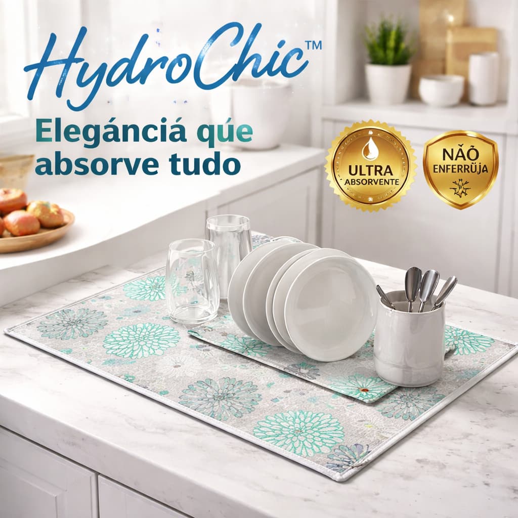 Escorredor de Louça Tapete Absorvente 30x40cm HydroChic™ Ultra Secagem Proteção para Pia e Bancada