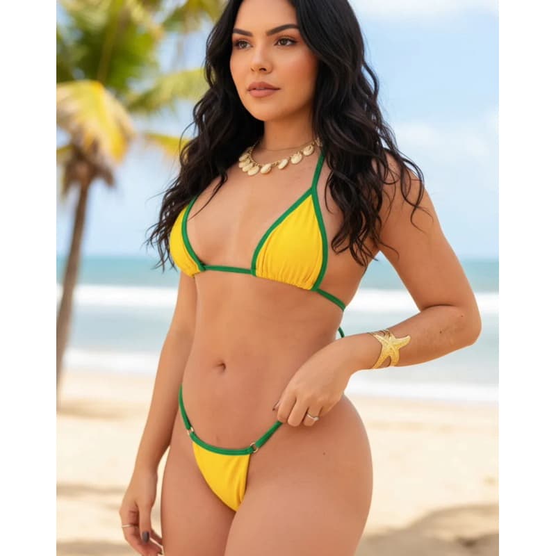 Biquíni Brasil Cortininha Ajuste Personalizado para Marquinha de Praia e Melhor Conforto Copa do mundo verde/amarelo 🇧🇷
