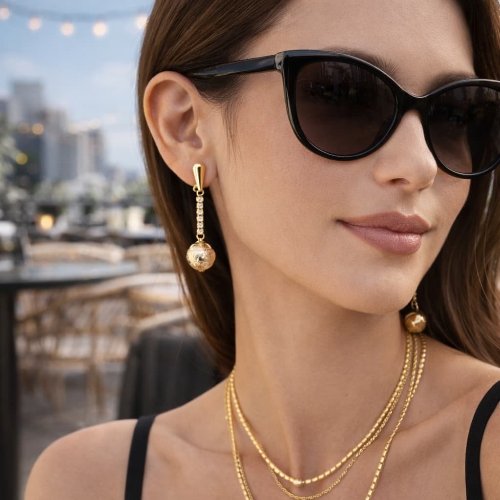 Brinco Feminino Moderno de luxo Zircônia Bola Folheado a Ouro 18k