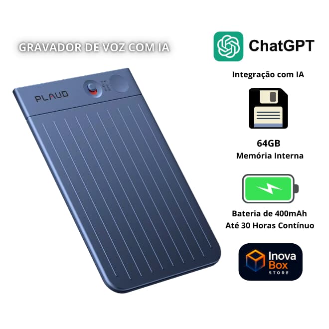 Gravador de Voz PLAUD Note com IA 64GB – Transcrição e Resumo Automático em 112 Idiomas