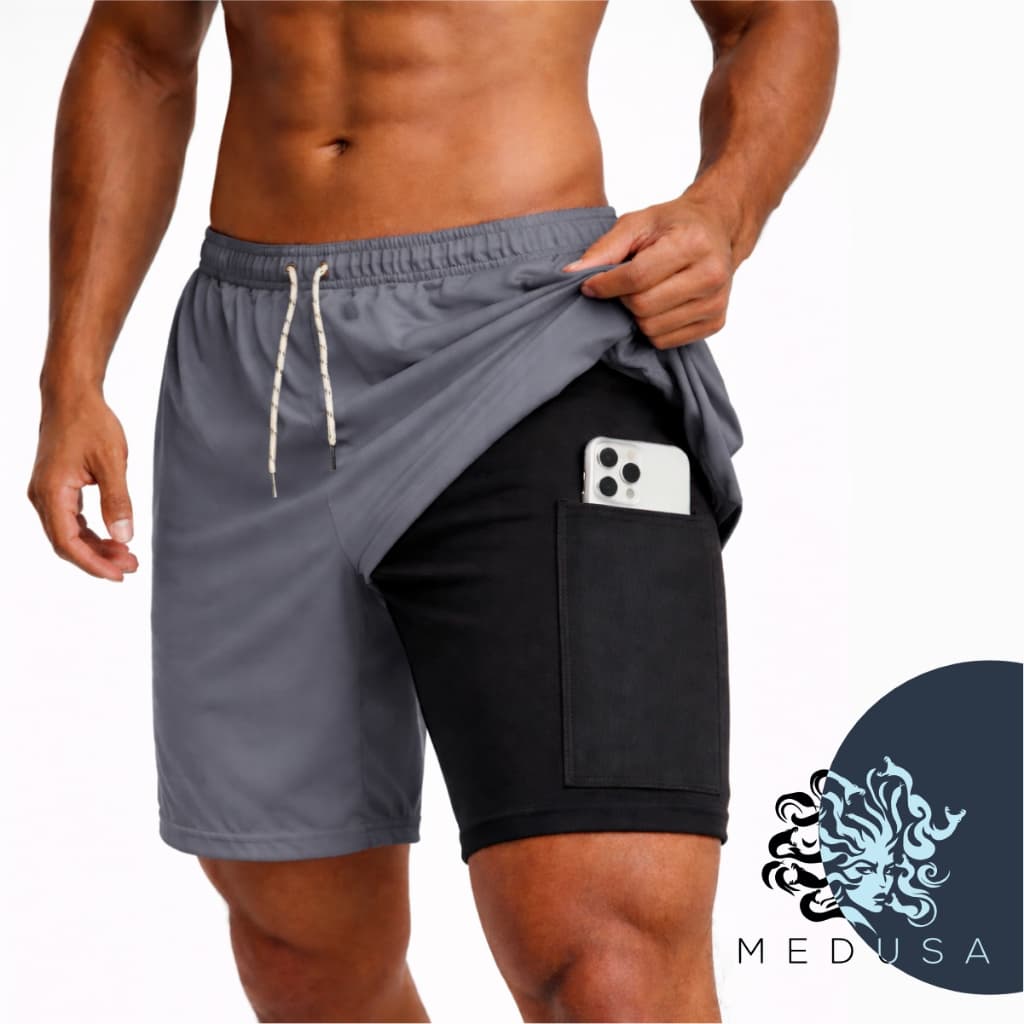 Bermuda Compressão 2 em 1- LISA  Masculina Dry Fit com Elastano Leve para Academia Corrida Crossfit