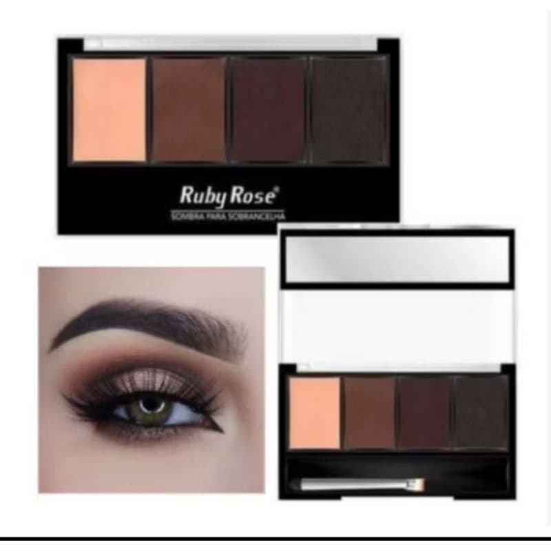 Paleta de Sombra para Sobrancelhas Ruby Rose com Primer, 3 Tons, Espelho e Pincel Duo  Alta Fixação e Acabamento Natural