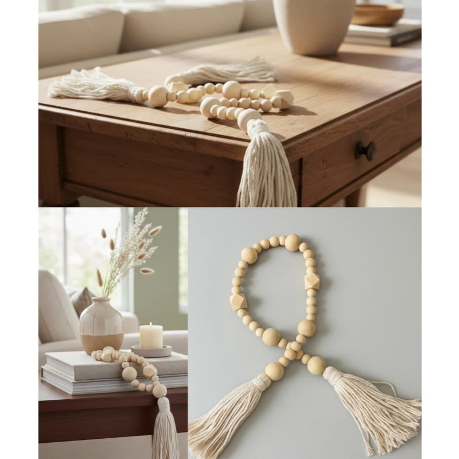 Colar de Mesa Decorativo 73cm Boho Chic Sala Aparador Madeira Luxo Moderno Decoração