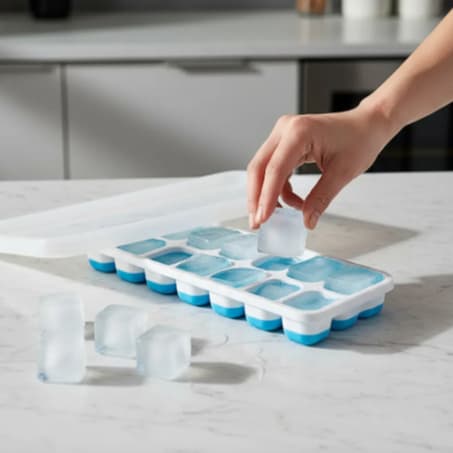 Forma de Gelo com Fundo de Silicone Flexível e Tampa Rígida - Desenforma Fácil e Livre de BPA