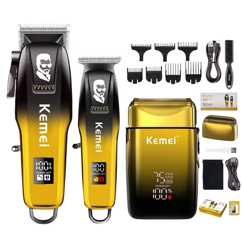 Kit Kemei Máquina de cortar cabelo + Máquina De Acabamento + Shaver Barbeador Kit KM 8501 + Km Tx-10