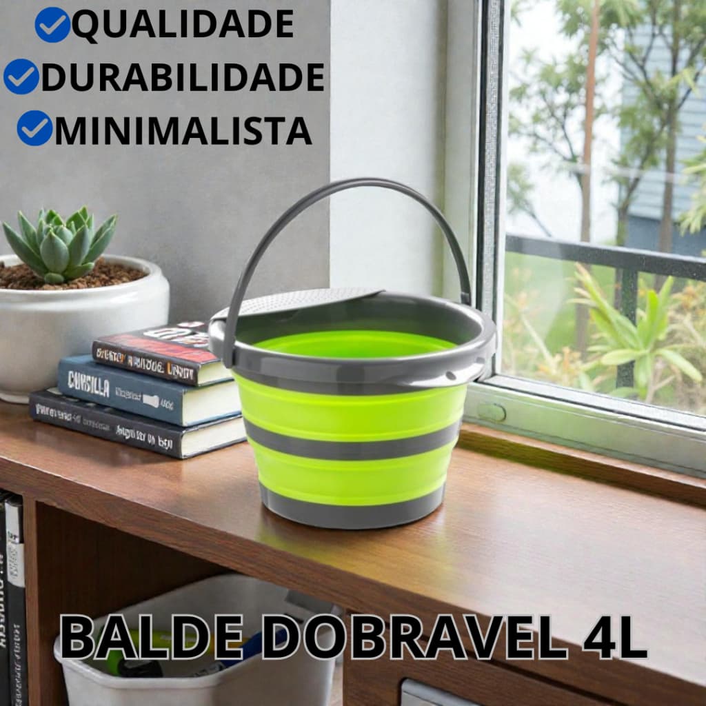 Balde Dobrável Retrátil 4L - Compacto Multiuso Economiza Espaço Lavanderia Limpeza Camping