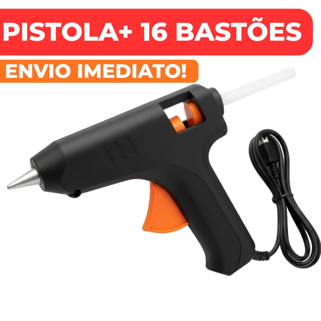 Pistola de Cola Quente Pequena 20W Com Bico de Ferro + 16/8 Bastões de Cola (Bivolt 110V/220V)