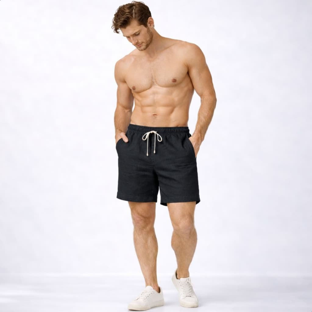 Short De Linho Masculino Com Bolsos Cordões Mauricinho Básico Dia a Dia Cordão Ajustável