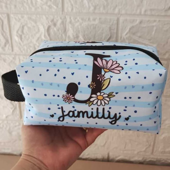 Nécessaire Personalizada Inicial Floral e Nome - G com alça l Lembrança l Maquiagem l Viagem l Organizador l Amiga