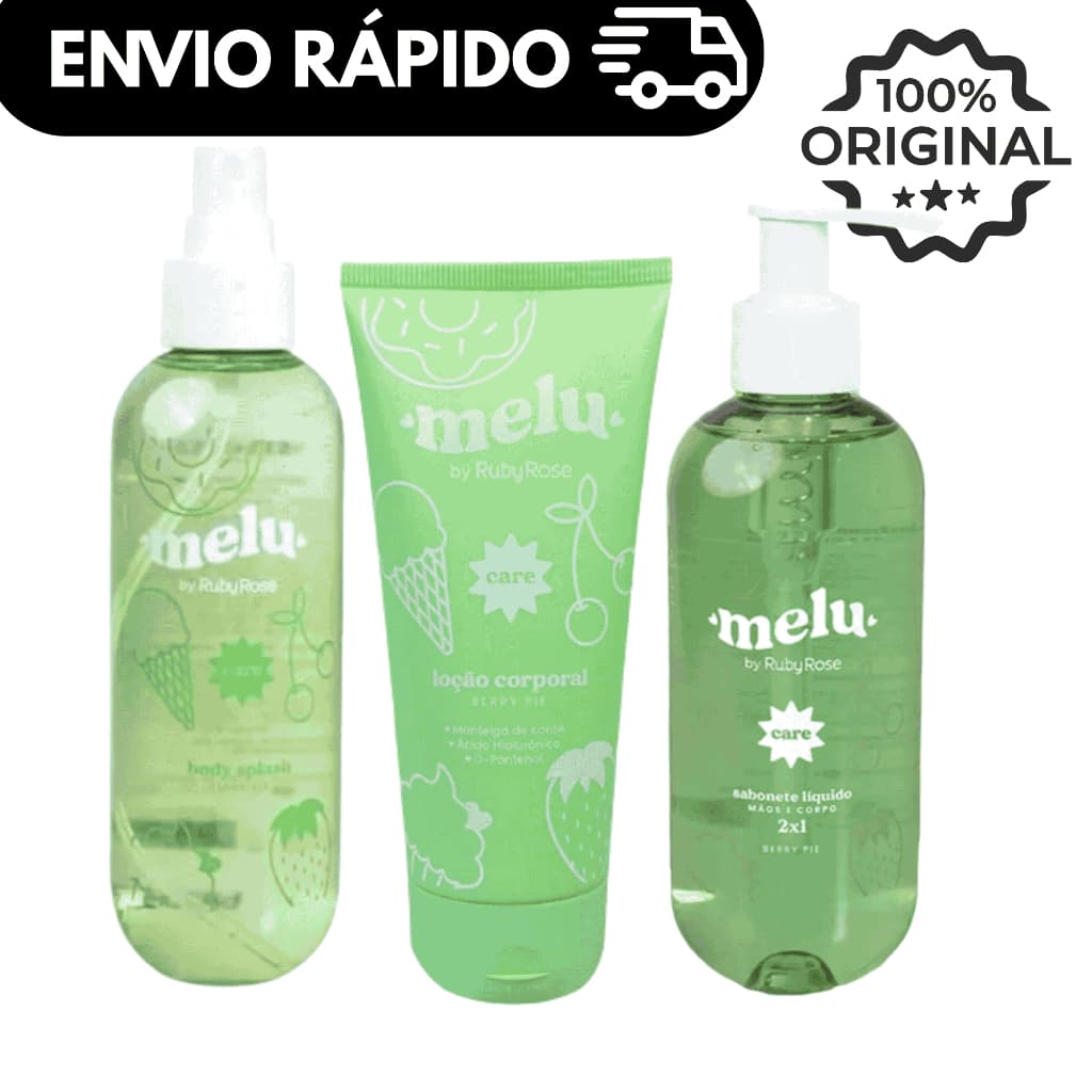 Kit Ruby Rose Melu Berry Pie Sabonete Líquido 250ml + Body Splash 200ml + Loção Corporal 200ml