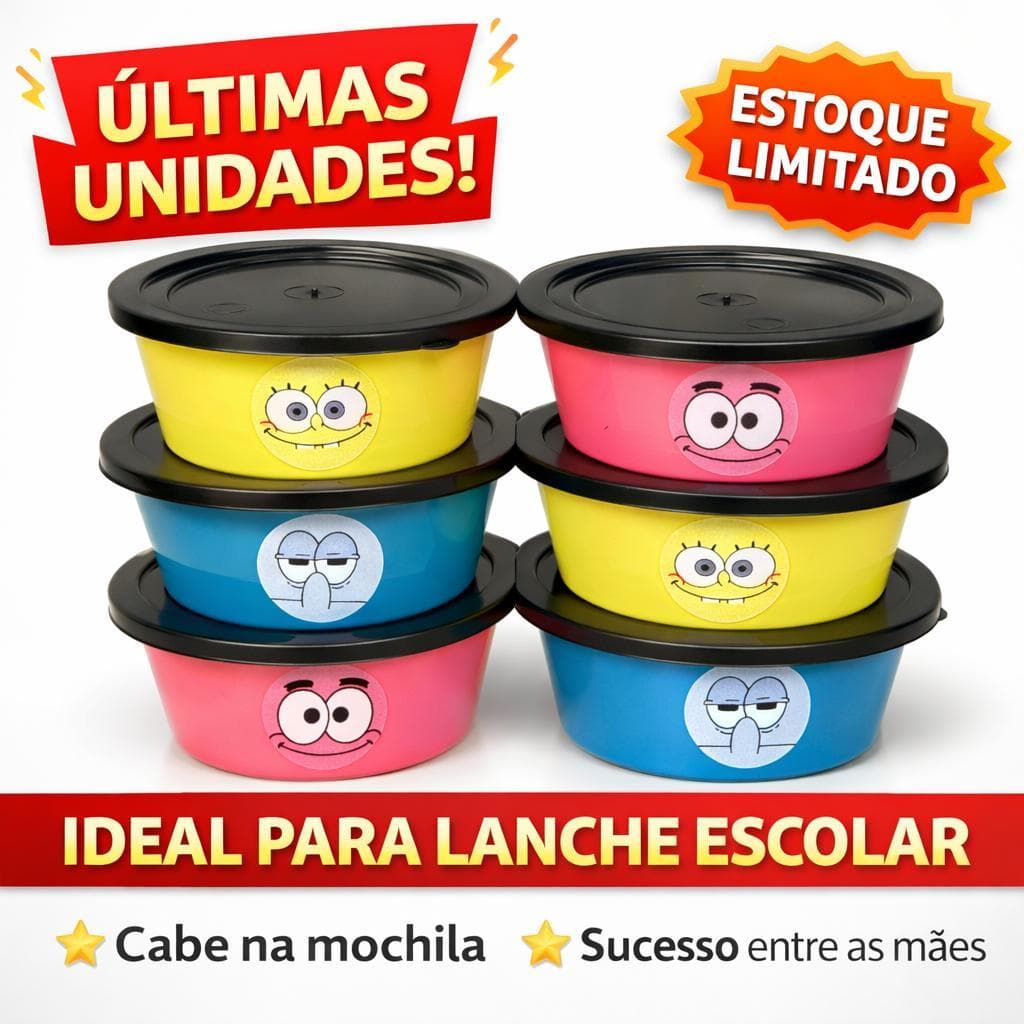 Kit 6 potes plástico 400ml com tampa organizador de alimentos Bob Esponja