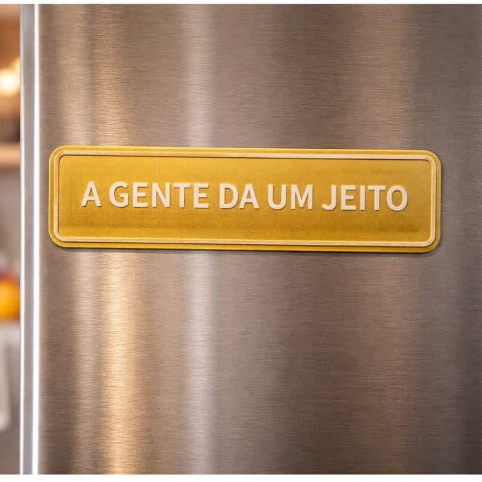 Plaquinha decorativa - ÍMÃ de geladeira com a frase A GENTE DA UM JEITO imita placa de rua retro MÃE