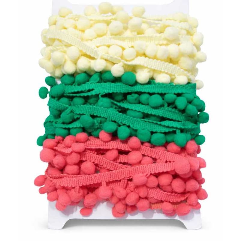 Fita Pompom kit C/ 6 Metros 3 cores Ideal Para Artesanato, Costura, Decoração e Fantasias roupa