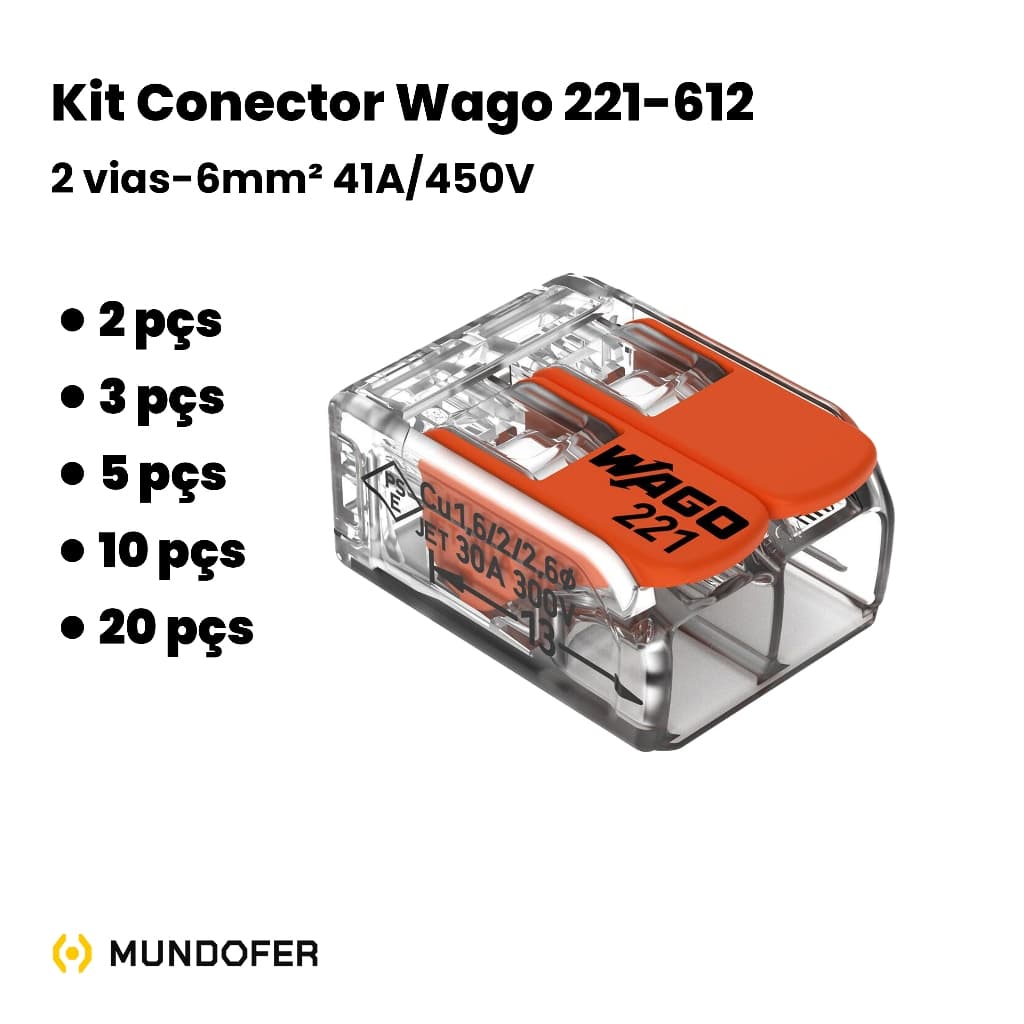 Kit 2,3,5 peças Conector Elétrico Emenda Para fios Wago 221 Original 6mm² 612